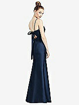 Front View Thumbnail - Midnight Navy Open-Back Bow Tie Satin Trumpet Gown