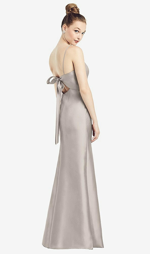 Front View - Taupe Open-Back Bow Tie Satin Trumpet Gown