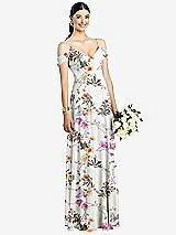 Front View Thumbnail - Butterfly Botanica Ivory Cold-Shoulder V-Back Chiffon Maxi Dress