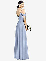 Rear View Thumbnail - Sky Blue Cold-Shoulder V-Back Chiffon Maxi Dress