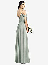 Rear View Thumbnail - Willow Green Cold-Shoulder V-Back Chiffon Maxi Dress