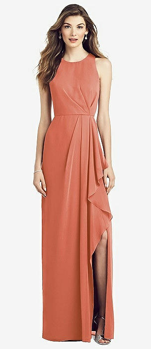 Halter Keyhole Front & Back High Slit Evening Dress