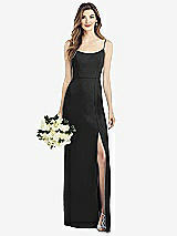 Front View Thumbnail - Black Spaghetti Strap V-Back Crepe Gown with Front Slit