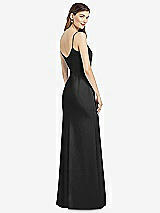 Rear View Thumbnail - Black Spaghetti Strap V-Back Crepe Gown with Front Slit