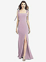 Front View Thumbnail - Suede Rose Flat Tie-Shoulder Crepe Trumpet Gown with Front Slit