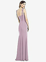 Rear View Thumbnail - Suede Rose Flat Tie-Shoulder Crepe Trumpet Gown with Front Slit