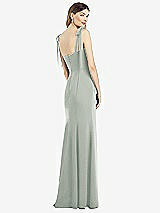 Rear View Thumbnail - Willow Green Flat Tie-Shoulder Crepe Trumpet Gown with Front Slit
