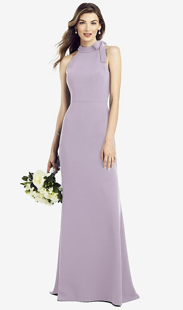 Back View - Lilac Haze Bow-Neck Open-Back Trumpet Gown