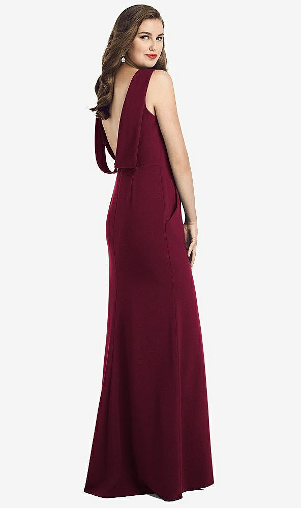 Front View - Cabernet Draped Backless Crepe Dress with Pockets