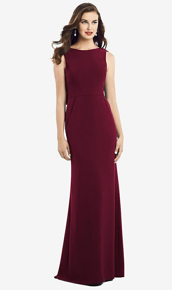 Back View - Cabernet Draped Backless Crepe Dress with Pockets