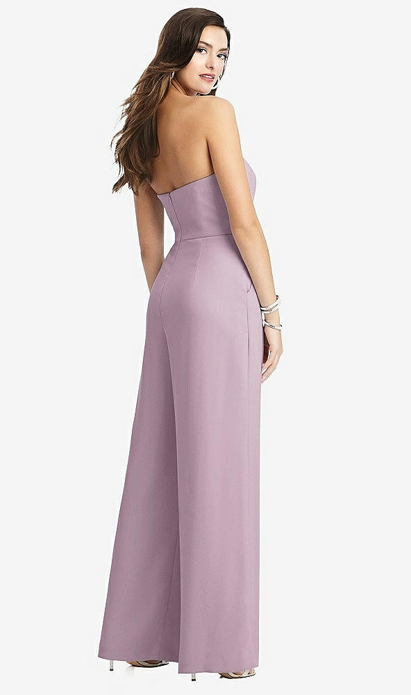 Back View - Suede Rose Strapless Notch Crepe Jumpsuit with Pockets