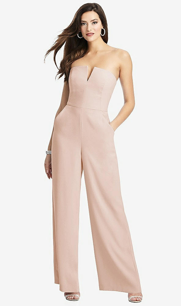 Front View - Cameo Strapless Notch Crepe Jumpsuit with Pockets