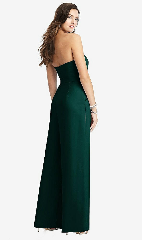 Back View - Evergreen Strapless Notch Crepe Jumpsuit with Pockets