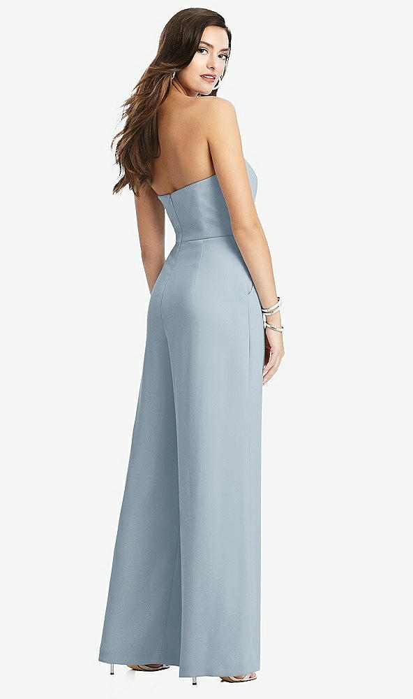 Back View - Mist Strapless Notch Crepe Jumpsuit with Pockets