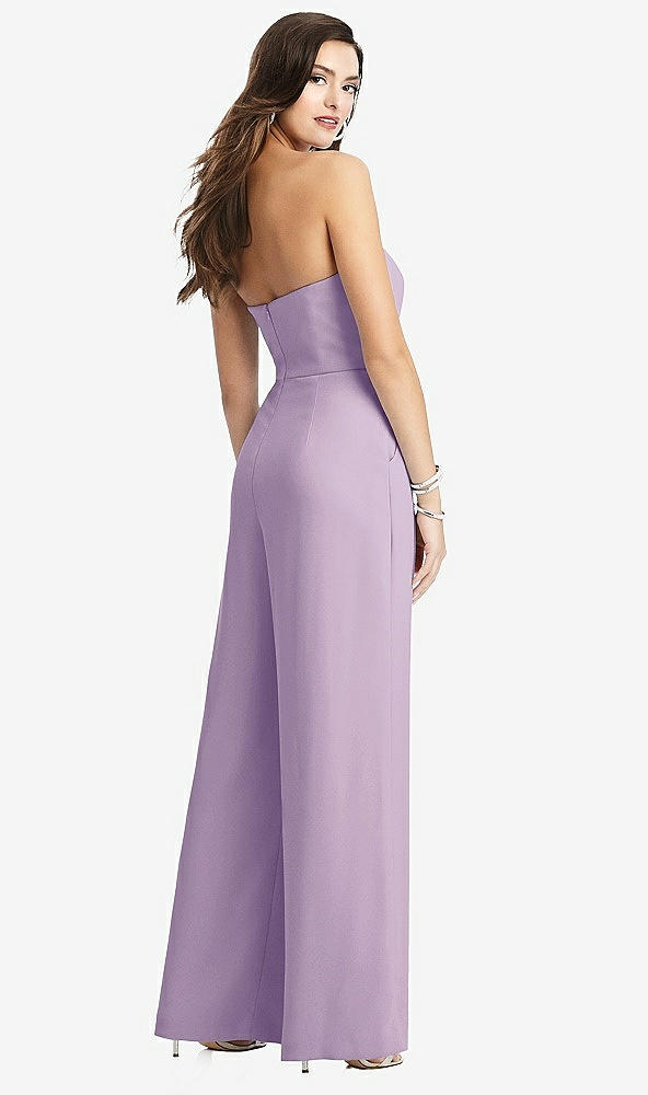 Back View - Pale Purple Strapless Notch Crepe Jumpsuit with Pockets