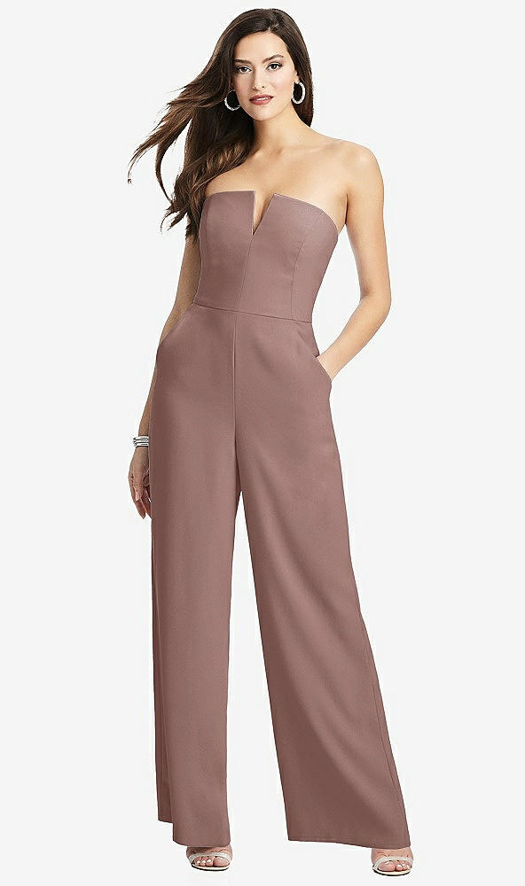 Front View - Sienna Strapless Notch Crepe Jumpsuit with Pockets