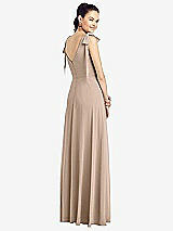 Rear View Thumbnail - Topaz Bow-Shoulder V-Back Chiffon Gown with Front Slit