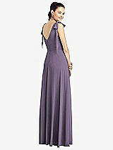 Rear View Thumbnail - Lavender Bow-Shoulder V-Back Chiffon Gown with Front Slit