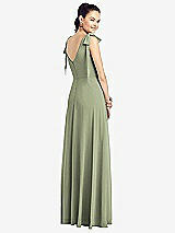 Rear View Thumbnail - Sage Bow-Shoulder V-Back Chiffon Gown with Front Slit