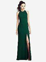Front View Thumbnail - Hunter Green Open-Back Jewel Neck Trumpet Gown with Front Slit