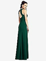 Rear View Thumbnail - Hunter Green Open-Back Jewel Neck Trumpet Gown with Front Slit