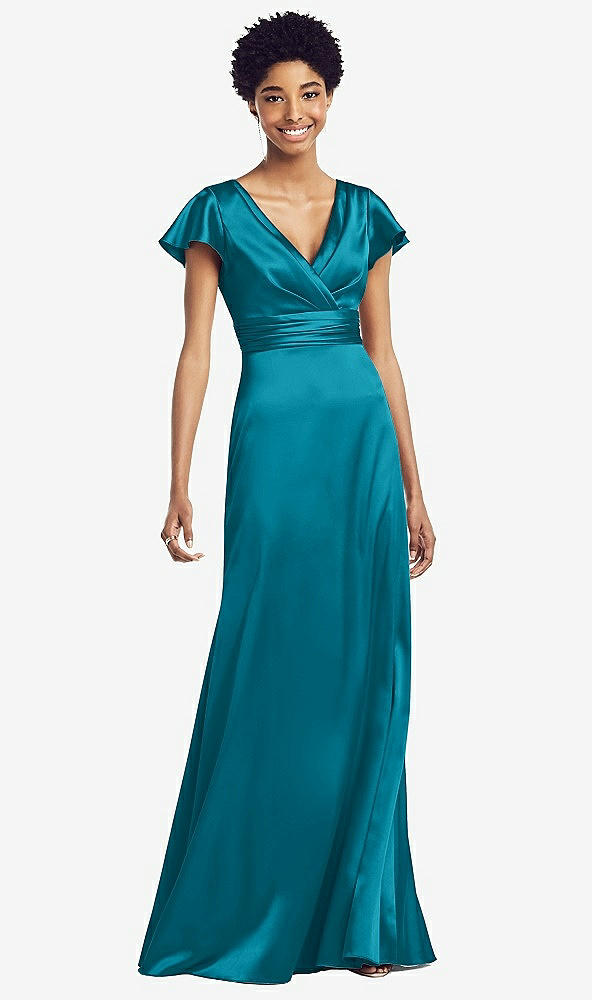 Front View - Oasis Flutter Sleeve Draped Wrap Stretch Maxi Dress