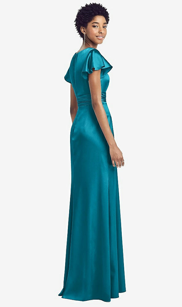 Back View - Oasis Flutter Sleeve Draped Wrap Stretch Maxi Dress