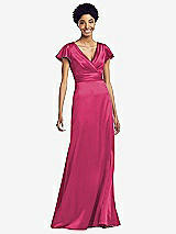 Front View Thumbnail - Shocking Flutter Sleeve Draped Wrap Stretch Maxi Dress