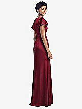 Rear View Thumbnail - Burgundy Flutter Sleeve Draped Wrap Stretch Maxi Dress