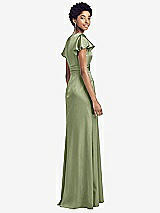 Rear View Thumbnail - Kiwi Flutter Sleeve Draped Wrap Stretch Maxi Dress