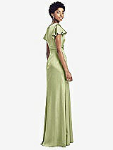 Rear View Thumbnail - Mint Flutter Sleeve Draped Wrap Stretch Maxi Dress