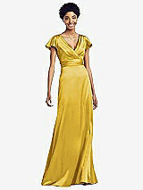 Front View Thumbnail - Marigold Flutter Sleeve Draped Wrap Stretch Maxi Dress
