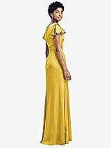 Rear View Thumbnail - Marigold Flutter Sleeve Draped Wrap Stretch Maxi Dress
