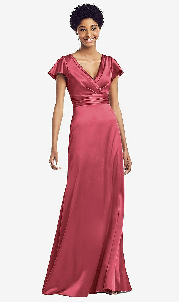 Front View - Nectar Flutter Sleeve Draped Wrap Stretch Maxi Dress