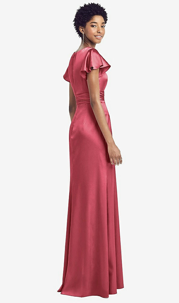 Back View - Nectar Flutter Sleeve Draped Wrap Stretch Maxi Dress