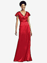 Front View Thumbnail - Parisian Red Flutter Sleeve Draped Wrap Stretch Maxi Dress