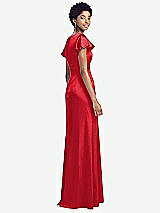 Rear View Thumbnail - Parisian Red Flutter Sleeve Draped Wrap Stretch Maxi Dress