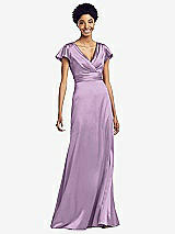 Front View Thumbnail - Wood Violet Flutter Sleeve Draped Wrap Stretch Maxi Dress