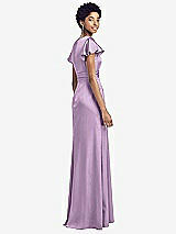 Rear View Thumbnail - Wood Violet Flutter Sleeve Draped Wrap Stretch Maxi Dress