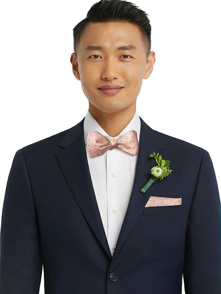 Navy tux with pink sale bow tie