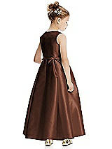 Rear View Thumbnail - Cognac Princess Line Satin Twill Flower Girl Dress with Bows