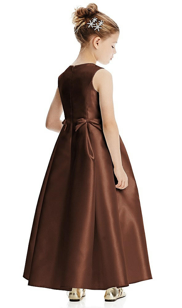 Back View - Cognac Princess Line Satin Twill Flower Girl Dress with Bows