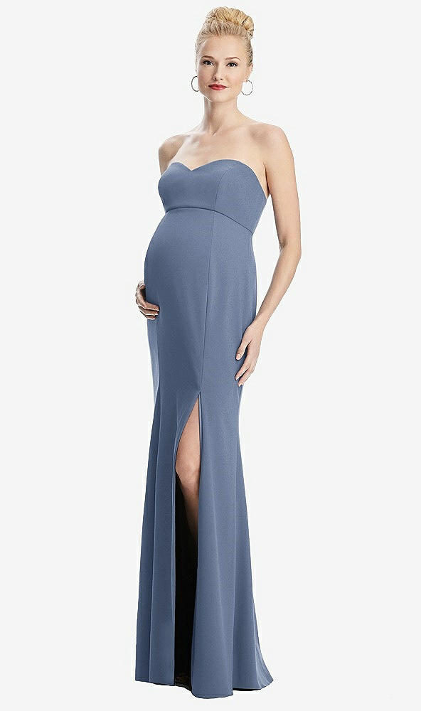 Front View - Larkspur Blue Strapless Crepe Maternity Dress with Trumpet Skirt
