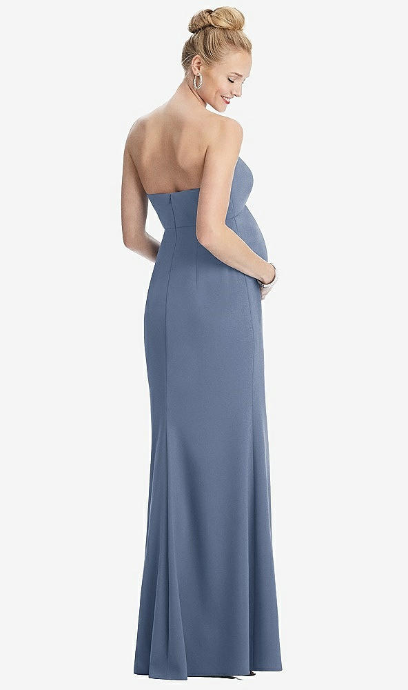 Back View - Larkspur Blue Strapless Crepe Maternity Dress with Trumpet Skirt