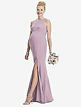 Front View Thumbnail - Suede Rose Sleeveless Halter Maternity Dress with Front Slit