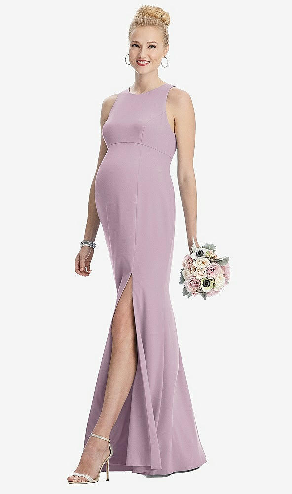 Front View - Suede Rose Sleeveless Halter Maternity Dress with Front Slit