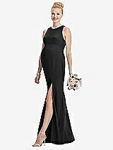 Front View Thumbnail - Black Sleeveless Halter Maternity Dress with Front Slit