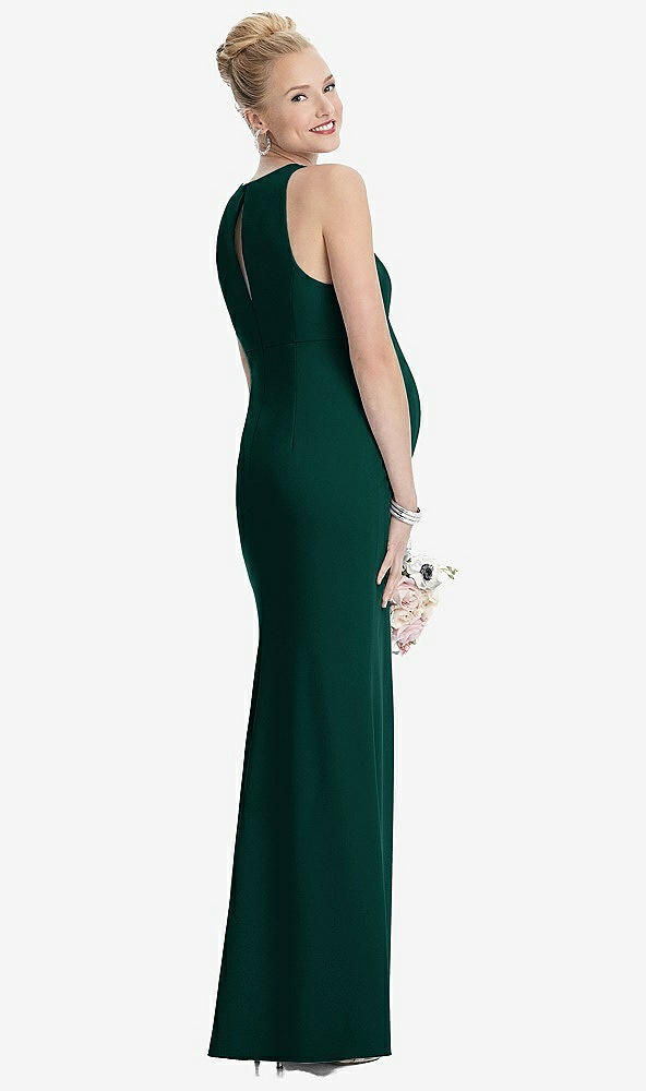 Back View - Evergreen Sleeveless Halter Maternity Dress with Front Slit