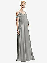 Front View Thumbnail - Chelsea Gray Draped Cold-Shoulder Chiffon Maternity Dress