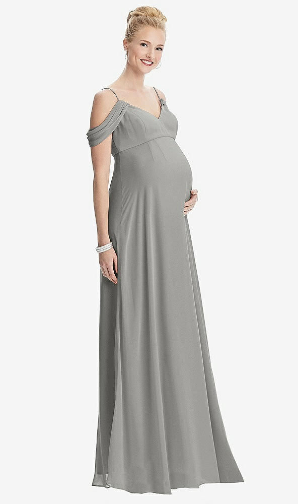 Front View - Chelsea Gray Draped Cold-Shoulder Chiffon Maternity Dress